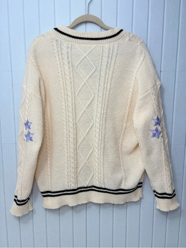 Taylor Swift‎ Cream Cable Knit Cardigan with Lavender Star Sleeves size M - Image 7