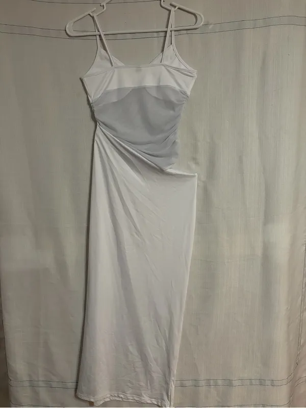 Midi Dress White Ruched Mesh Bust Slip women’s size Small NWOT(E72) - Image 11
