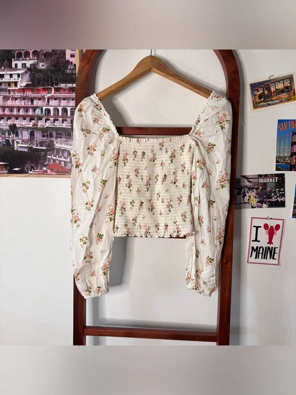 Reformation Isadora Floral Balloon Long Sleeve Smocked Top Corset Embroidered - Image 12