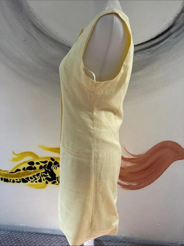 Sleeveless Yellow Mini Button-Front Dress - Image 2