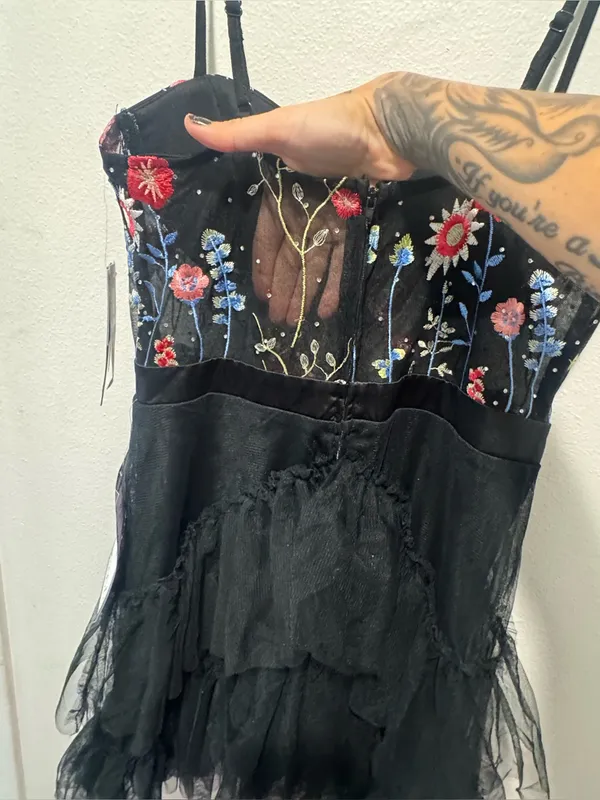 City Studio Black Mini Dress with Multicolor Floral Embroidery - Image 6
