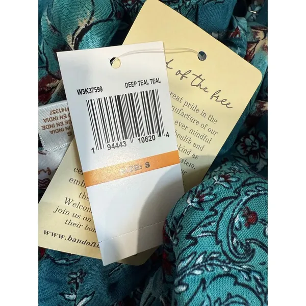 Band of the Free Audette Teal Boho Floral Halter Midi Cowl Back Midi Dress Small - Image 4