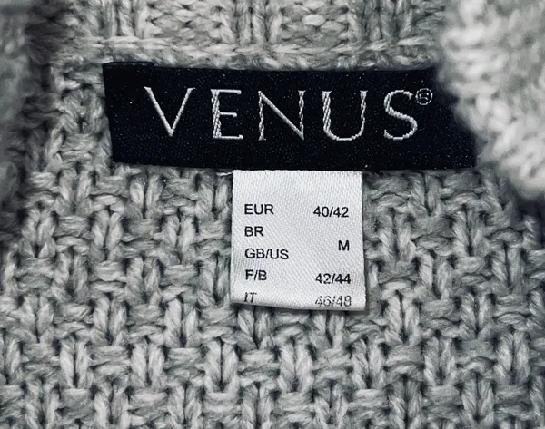 Venus Women’s Med Beige Cable Knit Faux Leather Trim Full Zip Cardigan Sweater - Image 5
