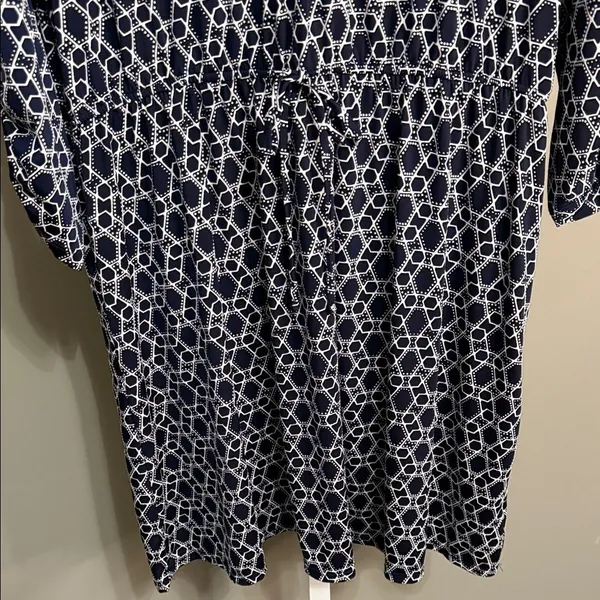 Perseption Concepts‎ Navy Geometic Patterned Dress 3/4 Sleeve XL - Image 6