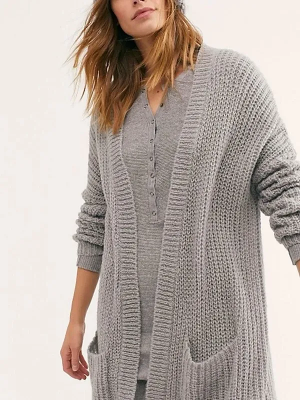 FREE PEOPLE Sz Small WEEKEND ESCAPE OPEN FRONT CARDIGAN SWEATER HEATHER GREY - Image 2