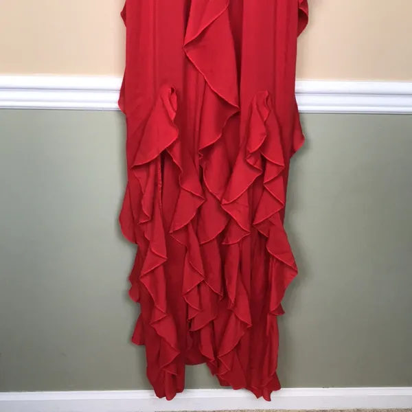 PrettyLittleThing Women’s Red Ruffle Off the Shoulder Leg Slits Maxi Dress - Image 3