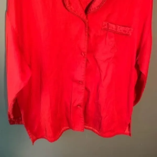 Victoria's Secret Women's Size Medium Pajama Top Button Down Red Long Sleeve - Image 3