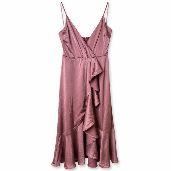 NEW Lulus Enchanted Moments Mauve Pink Satin Ruffled High-Low Dress Medium - Image 5