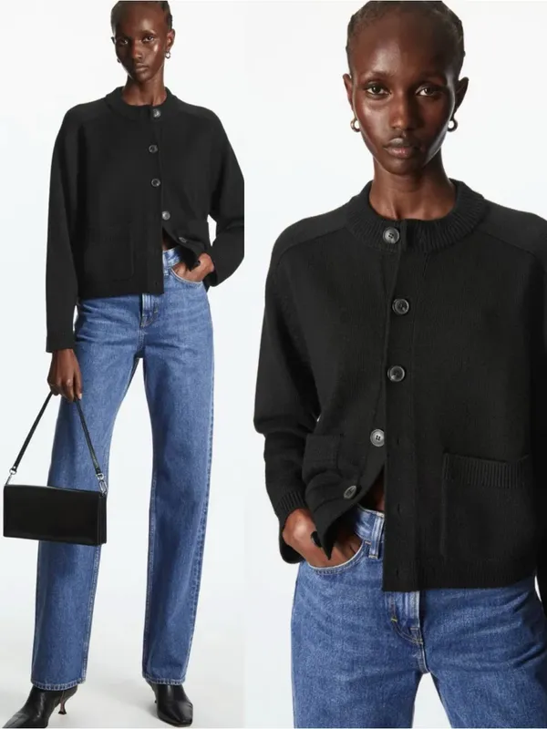 COS Cropped Wool Cardigan black Sz Small - Image 5