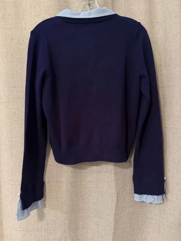 THML NWT Navy Cardigan Sweater with Striped Collar & Cuffs | S - Image 6