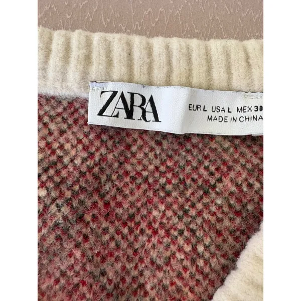 Zara Argyle Sweater Vest Preppy Academia Knit‎ Top Sleeveless Large - Image 2
