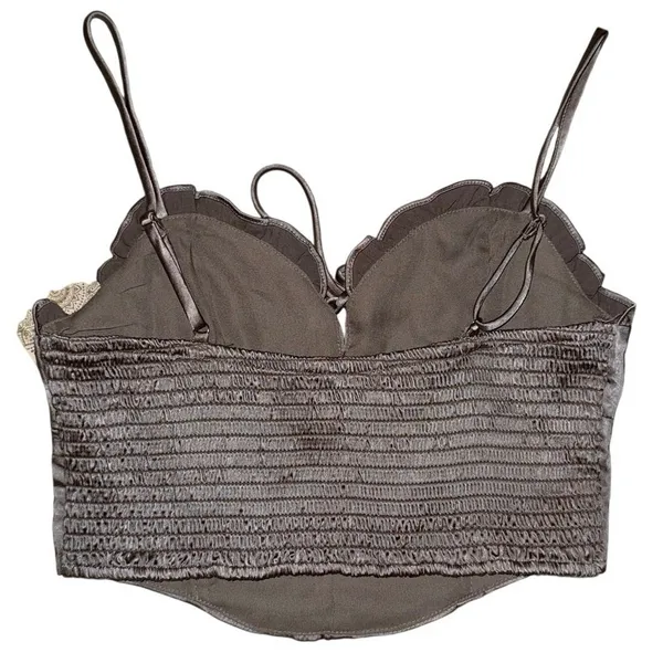 Altar'd State NWT Taupe ruched tie front cami crop top corset bustier Shiny smal - Image 3