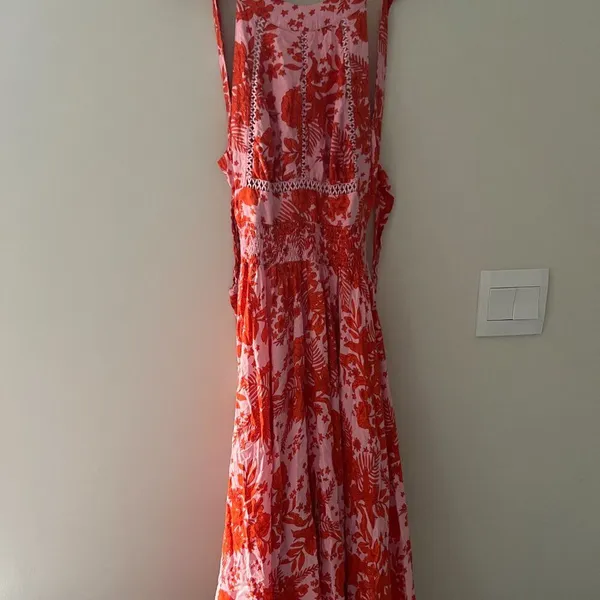 Anthropologie NWT Abel The Label ATL Rumi Candy Florals‎ Maxi Dress Halter Pink Orange S - Image 12