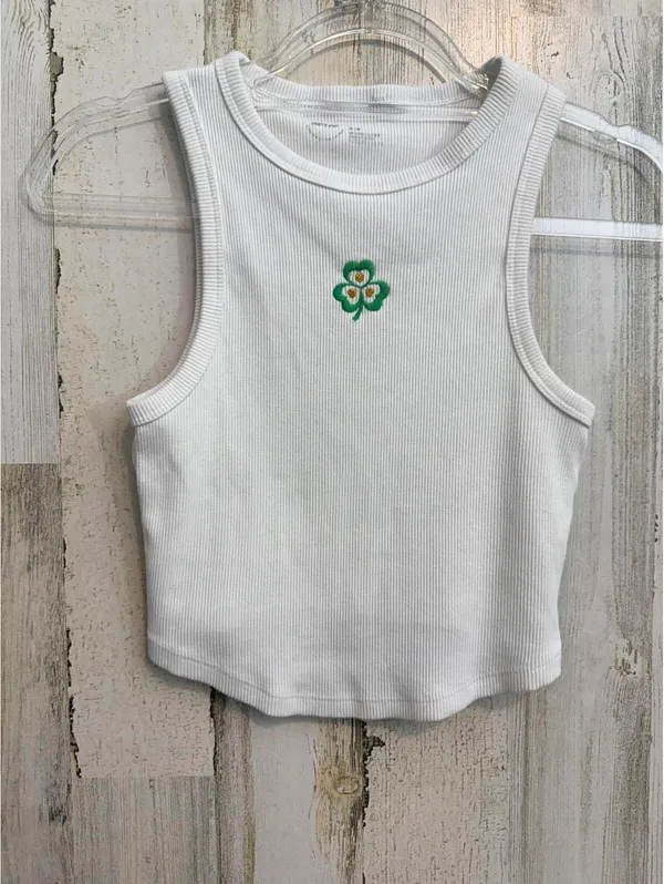Aerie Women's Medium Tank Ribbed Crop White Clover Shamrock - Image 2