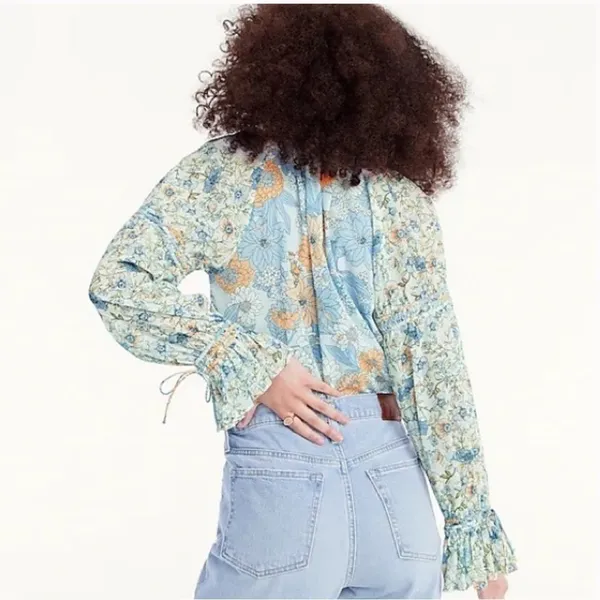 J. Crew Blue Floral Chiffon Long Sleeve‎ Blouse Size M - Image 11