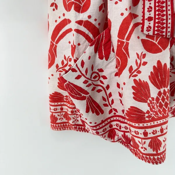 FARM Rio Jungle Flow Linen Toucan Pineapple Mini Dress M Red Boho Resort Wear - Image 4