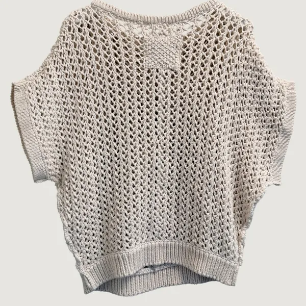 Free People Sophia Sweater Cream Crochet Open Chunky Knit Cotton Size Small - Image 3
