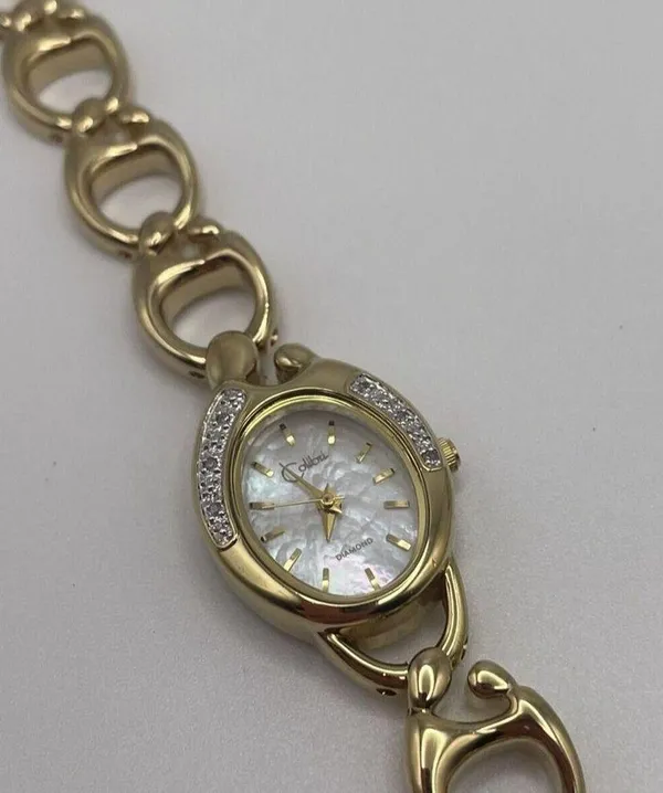 Working Colibri Diamond Gold Tone Women’s Wrist Watch MOP Mother Of Pearl Face - Image 5