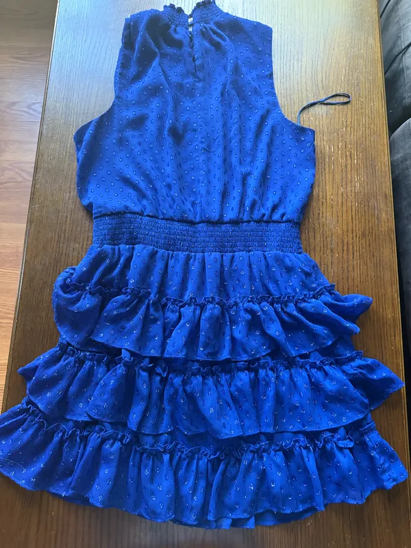 MSK Royal Blue Metallic Swiss-Dot Tiered Ruffle Dress Size XL - Image 3