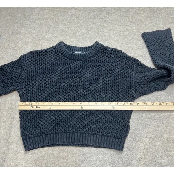 Dark‎ Coquette Y2K Gina Tricot XS Cropped Sweater Chunky Open Knit Crew Neck GUC - Image 4
