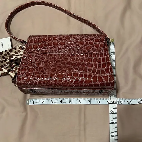 NWT Comely brown faux alligator handbag polka dot scarf that matches the lining - Image 7