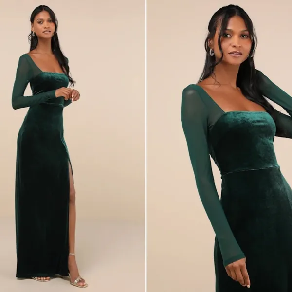 LULU's Prom Wedding Sexy Regal Sexy Romantic Elegant Velvet Maxi Dress - Image 3