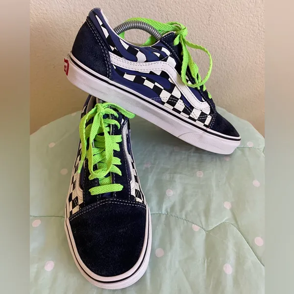 Vans Old Skool Blue / Black Checkered shoes Women’s size 7.5 / Mens size 6 - Image 2