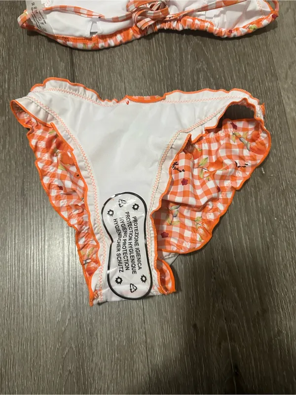 Orange Gingham Floral Ruffle Bikini - Women Swim - Image 8