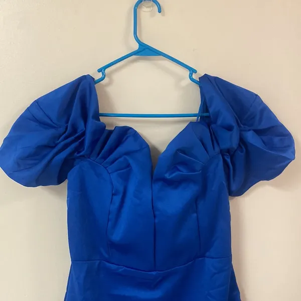 RUFFLE OFF SHOULDER DRESS Royal Blue cocktail dress DO + BE - Image 3