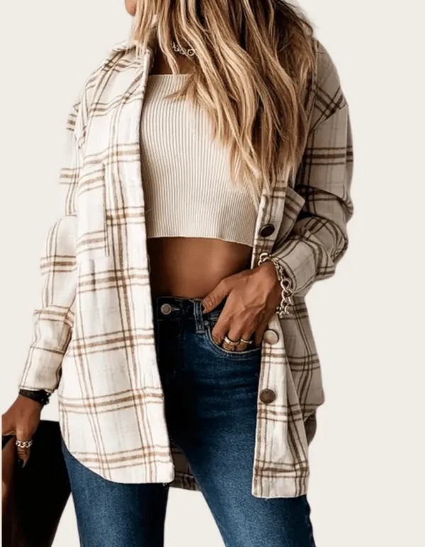 Neutral Plaid Shacket Flannel Multiple - Image 2