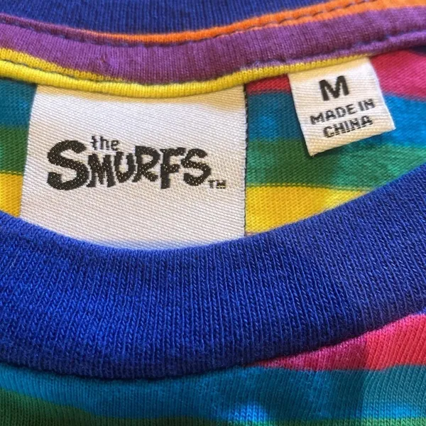 Smurfs Cotton Rainbow Stripe Short Sleeve T-Shirt Size Medium - Image 3