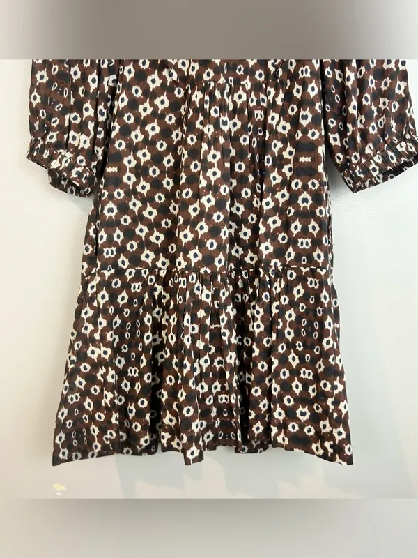 Sea Brown Abstract Mixed Print High Neck Ruffle Tiered Mini Dress Size 0 - Image 12