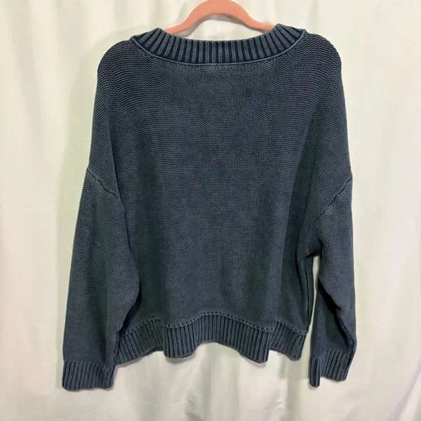 American Eagle Womens Blue Cotton V-Neck Oversized Cropped Sweater XL Coastal - Image 7