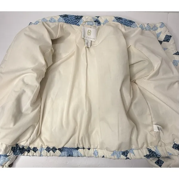 House Of Harlow 1960 Quilted Puffer Jacket Women L Cream Blue Retro Cottagecore - Image 8