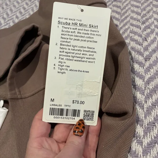 Lululemon Scuba HR Mini Skirt Taupe Brown Cotton Fleece LW8ALSS Size M NEW - Image 7