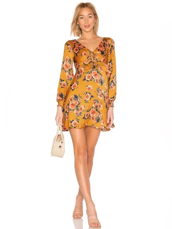 Free People Morning Light Ruched Floral Tie-Front Mini Dress 4 - Image 3
