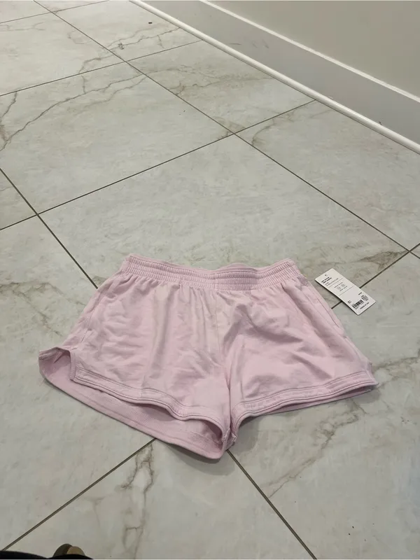 NWT Athleta Ballet Pink Airy Cotton Terry Shortie Shorts Size Medium $59 - Image 2