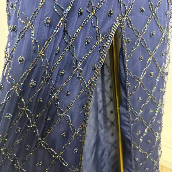 Laurence Kazar Beaded Gown Women’s Small Navy Silk Mermaid Vibes - Image 7