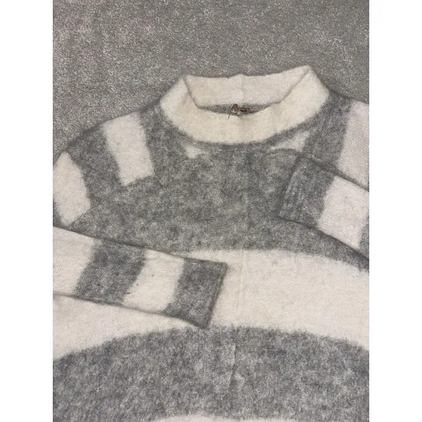Free People Lafayette Striped Alpaca Blend Poncho Sweater Cream Gray SZ‎ XS - Image 2