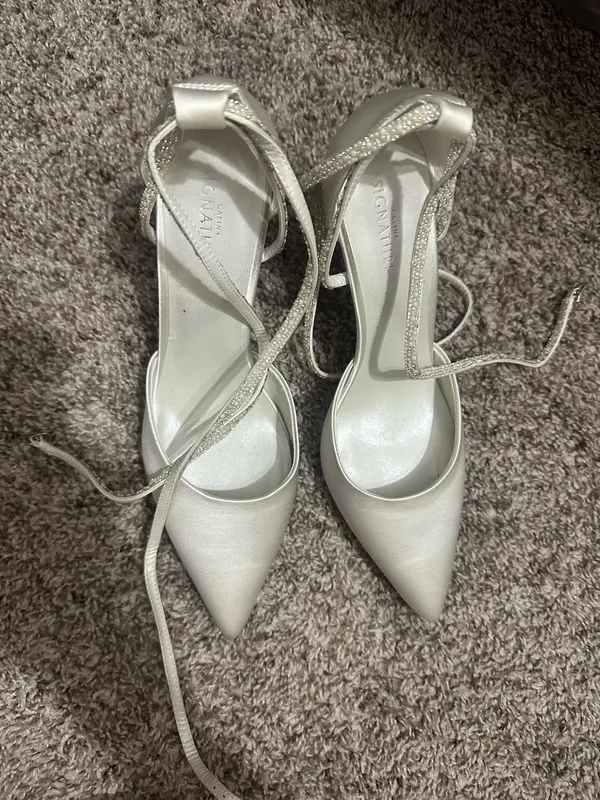 Galina Signature pearl and crystal ankle-wrap satin pumps - Image 2