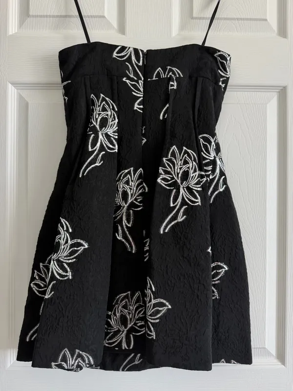 ML Monique Lhuillier Naomi Strapless Floral Jacquard Mini Dress Black Sz 4 NWOT - Image 3
