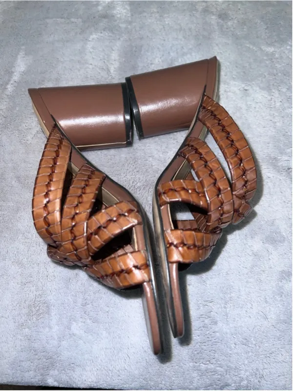 Women's Nine West Brown Woven Block Heel Sandals 8.5 - Image 4