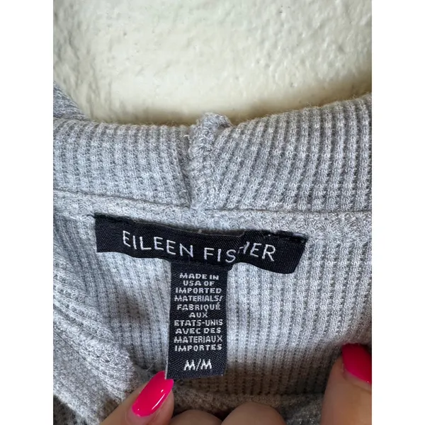 Eileen Fisher‎ Hoodie Waffle Knit Top Womens Medium Loungewear Boxy - Image 5