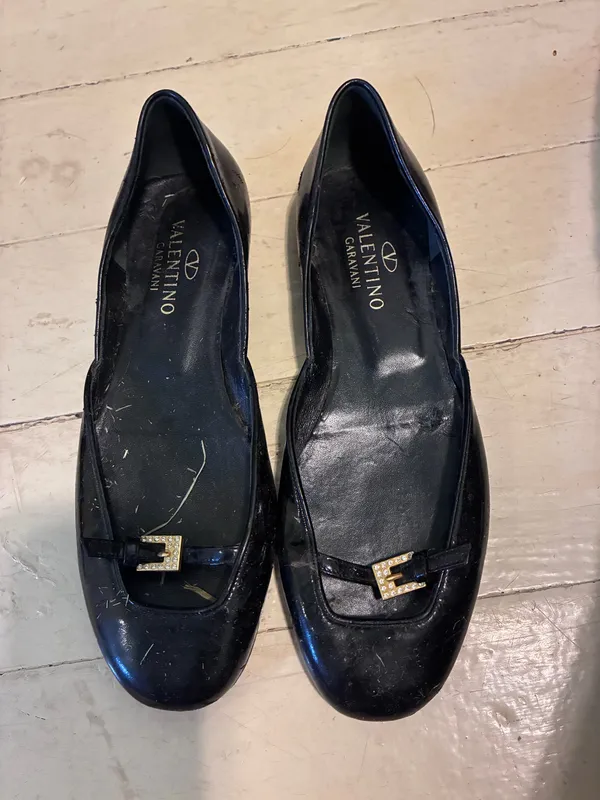 Valentino Garavani Black Patent Leather Crystal Buckle Ballet Flats - Image 3