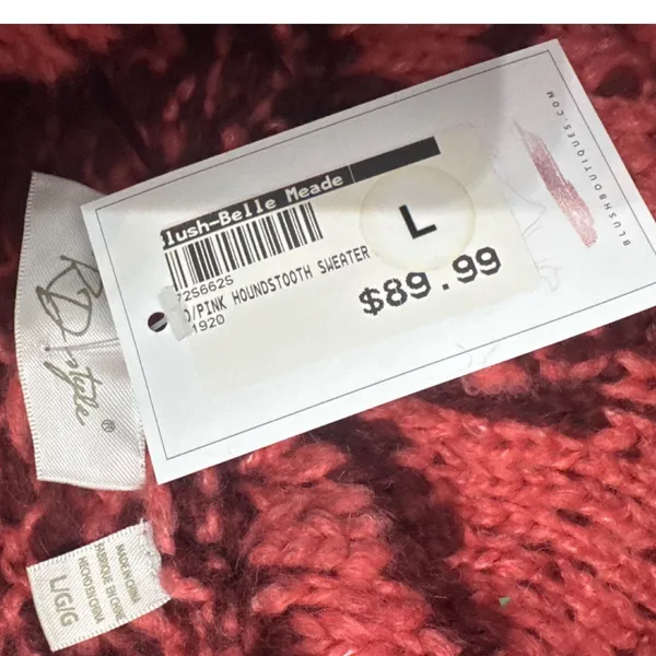 Daytrip Womens Oversized Houndstooth Turtleneck‎ Sweater Pink Size Large NEW - Image 4