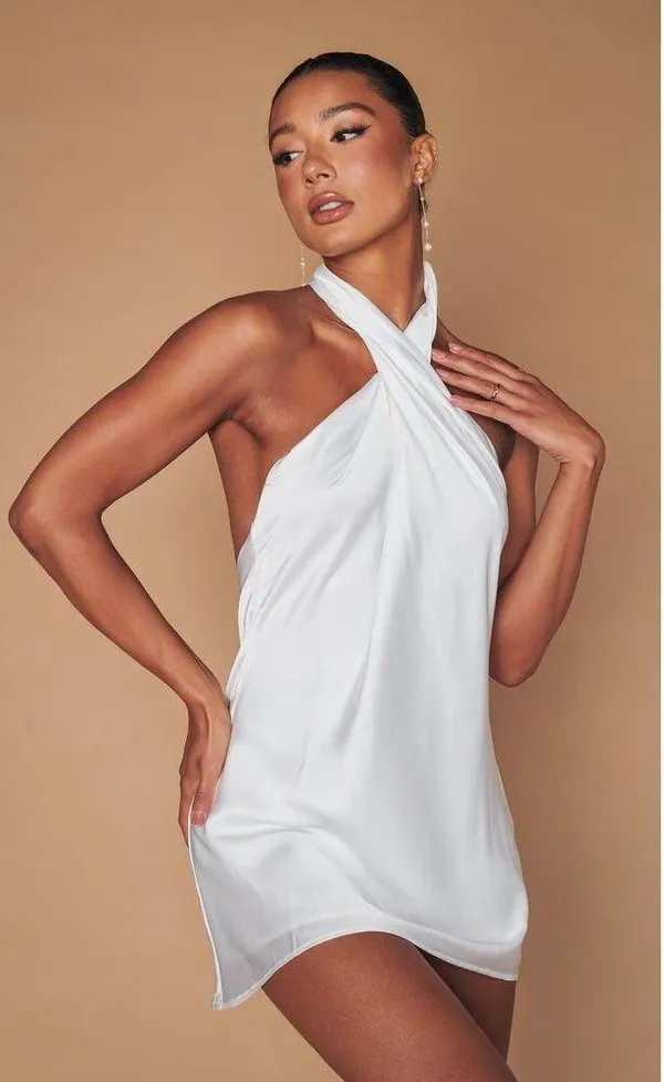 Show Me Your Mumu Jasmine Mini Bridal Dress in Ivory Luxe Satin S - Image 3