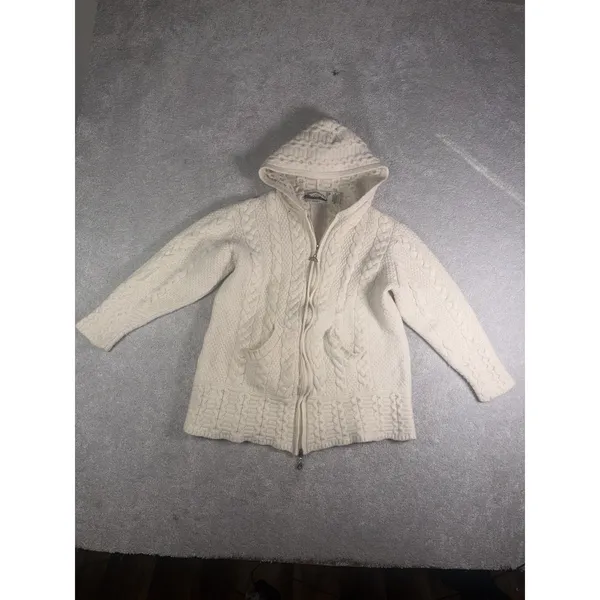 Aran Crafts Women's M Fits S Merino Wool Full Zip Sweater Cable Ireland Ivory - Image 2