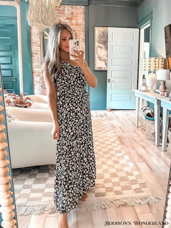 Amazon floral maxi dress prettygarden chocolate one shoulder knot ruffle elastic - Image 6