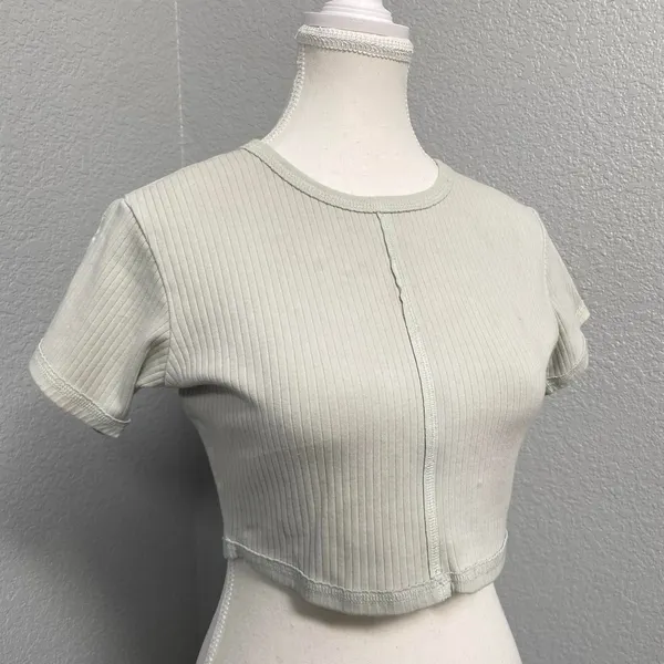 Vans Sage Green Ribbed Front Seam Short Sleeve Crop Top Grunge Alt Mallgoth - Image 2