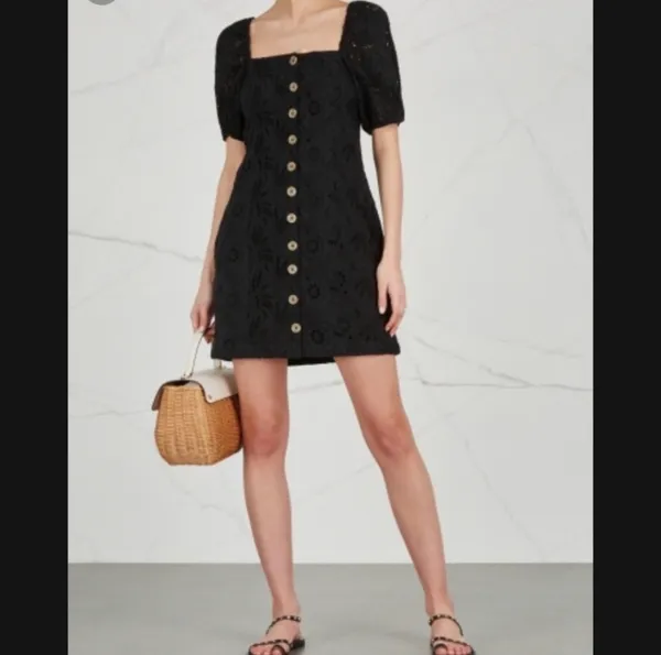 NWT! Free People Daniella Eyelet Cotton Boho Lined Mini Dress Size 8 Black New! - Image 11